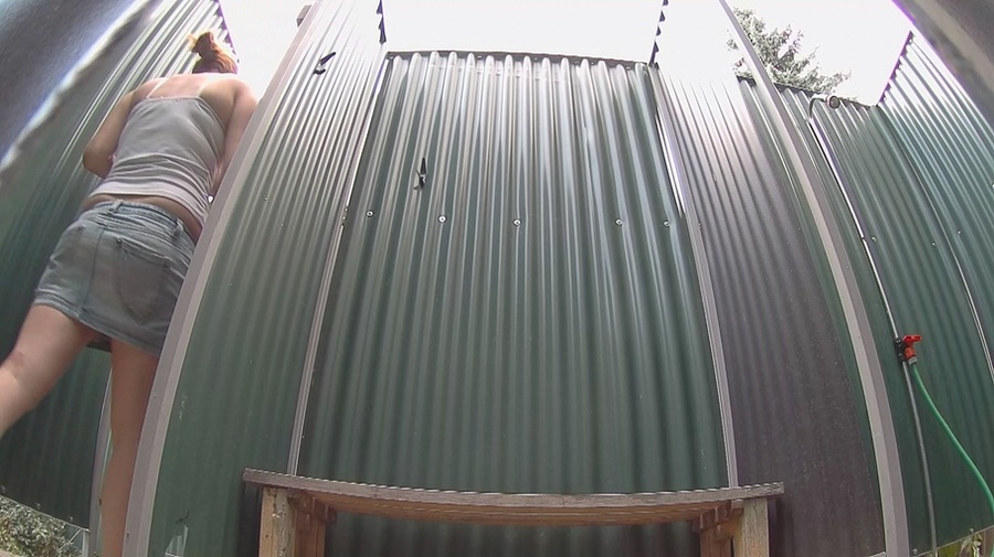 Red ponytailed babe with big natural juggs showering before pool - XXXonXXX - Pic 8