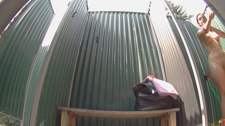 Curvy brunette vixen in orange bikini dressing after swimming in the pool - XXXonXXX - Pic 5