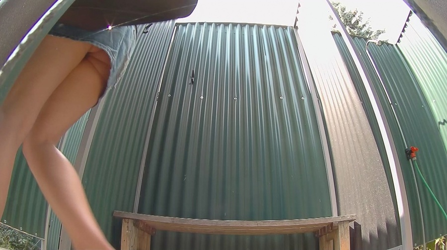 Curvy brunette vixen in orange bikini dressing after swimming in the pool - XXXonXXX - Pic 8