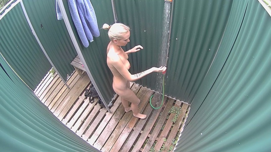 Slim blonde chick in rose bikini showering and dressing after swimming - XXXonXXX - Pic 3