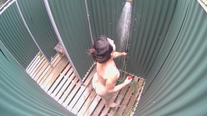 Stacked brunette doll gets naked to take shower and dress after pool - Picture 3