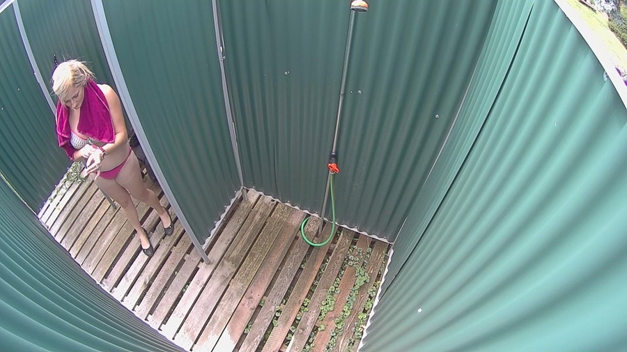 Plump blonde babe with big titties and shaved pussy showering and changing - XXXonXXX - Pic 1