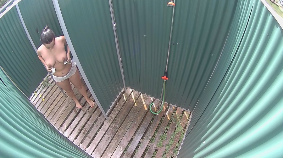 Curvy ponytailed brunette with natural juggs gets nude to change after pool - XXXonXXX - Pic 6