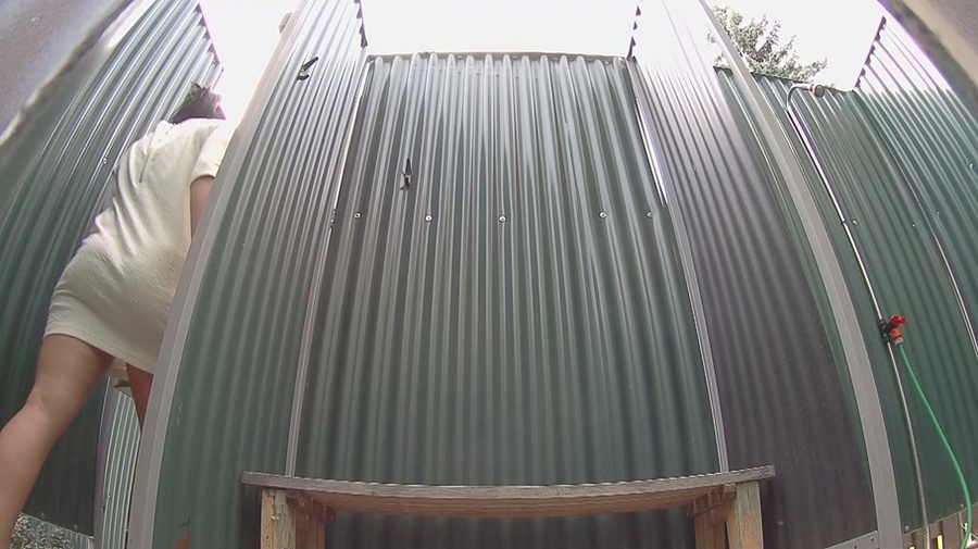 Curvy ponytailed brunette with natural juggs gets nude to change after pool - XXXonXXX - Pic 8