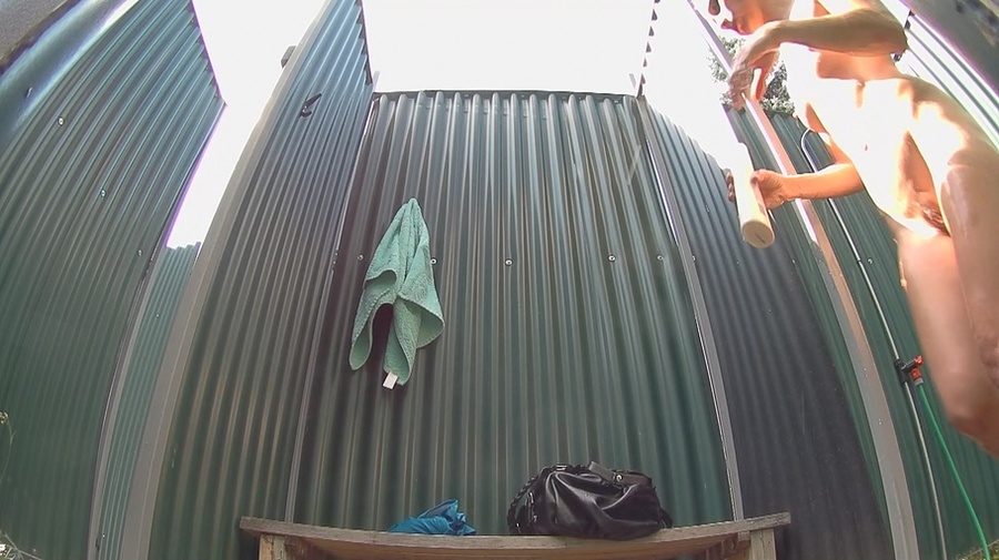 Tattooed small-titted brunette doll taking shower and dressing after pool - XXXonXXX - Pic 6