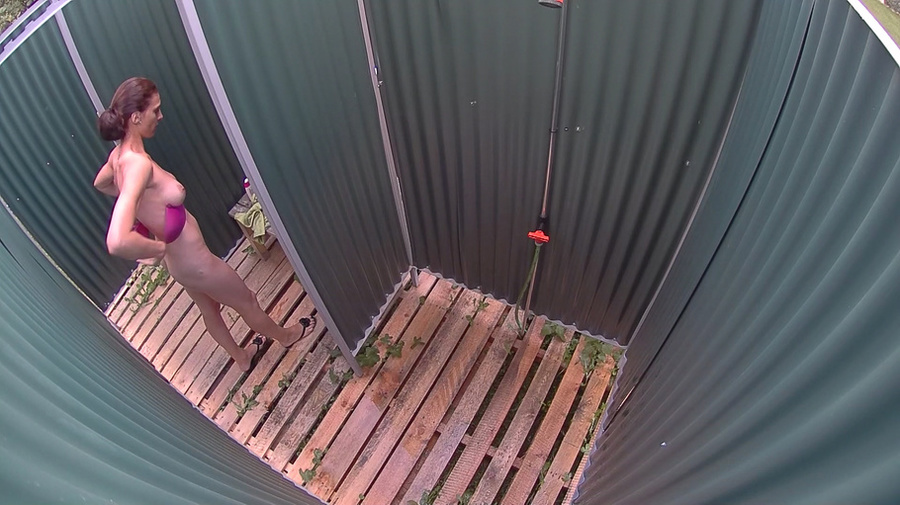 Ponytailed brunette with big natural tits preparing to swim in the changing cabin - XXXonXXX - Pic 7