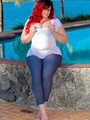 Red haired fat chick takes off her white - Picture 3