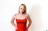 seductive blonde red dress