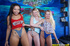 Pierced belly blonde flashing her panty and kissing with black babe while