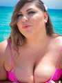 Gorgeous BBW in pink dress teases with - Picture 1