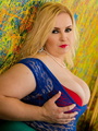 Blonde BBW in blue laced blouse, - Picture 3