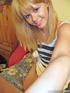 girly blonde plays with