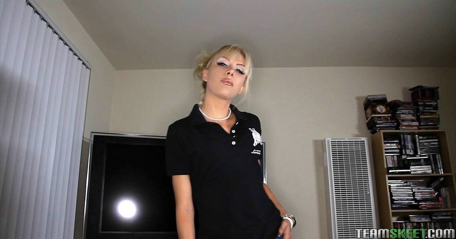 Beautiful blonde slut with blue eyes grabs  - XXX Dessert - Picture 1