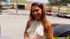 brunette white top and