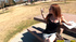 redhead jeans miniskirt exposing