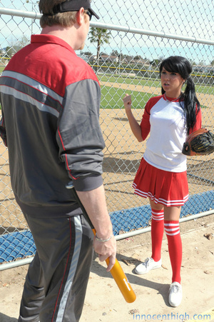 Hot tanned raven plays baseball outdoors and goes to the locker room and strips off her cute outfit - Picture 4