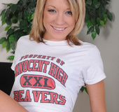 A skinny girl with shaved pussy gets pounded hard by the coach on the