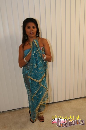 Young indian cunt in national blue outfit and heels showing her tits and sexy butt while stripteasing - XXXonXXX - Pic 5