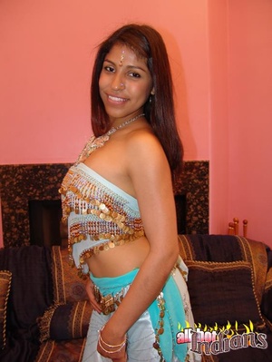 Pretty indian gf sheds her blue national outfit and exposing her natural tits and sexy ass in black thongs - XXXonXXX - Pic 2
