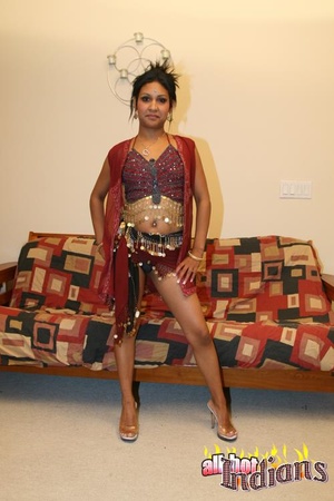 Black panty and red outfit dressed indian teasing on the sofa and flashing her itchy twat - XXXonXXX - Pic 1