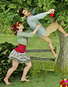 Sexy country babe gets her hairy pussy licked by the apple tree.