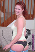 lovely redhead blue shorts