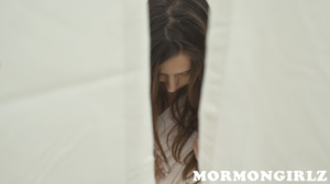 Dick appears behind a curtain she gives a blowjob - Picture 5