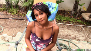 Ebony with huge tits received black dick in her unshaved pussy, in the beach - Picture 1