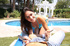 fair brunette blue polka