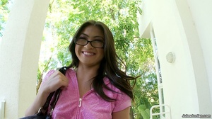 Perky babe with glasses gets a big facia - Picture 1
