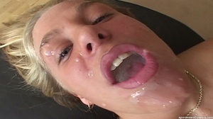Dirty blonde babe gets to suck three har - Picture 20