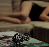 Artistic babe in skimpy black nightgown finds herself in a more masterbatory