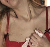 Mischevious blonde breaks and enters into home, then strips on the bed