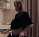 Super cute blondie takes off her dark dress and starts touching herself