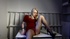 Blonde cutie lifts her red dress and starts rubbing her snatch over silky