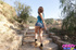 Slutty broad tosses short jean shorts and revels in an outdoor fuck.