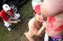 Dirty teen does a dude outdoors during a football tailgate party.