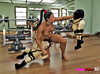 Fitness slut makes two dwarves to fill her pussy with toys.