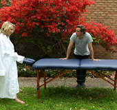 Young blonde with short hair shaves her pussy outdoors and gets teased