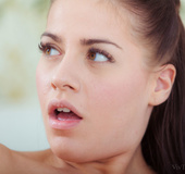 Two brunette lesbians with slim bodies use lubes on each others pussy