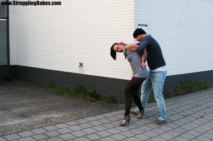 Cute brunette in grey top and black tights over powered, roped and mouth taped - XXXonXXX - Pic 2