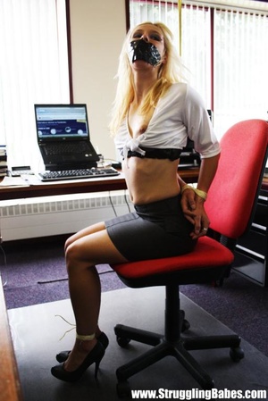 Blonde in white shirt in office overpowered, tied, gagged and tits squeezed - XXXonXXX - Pic 11