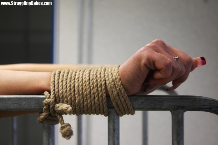 Lusty caged and gagged blonde in ripped body garter with dildo in cunt delivered - XXXonXXX - Pic 2