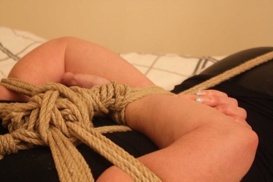 Sweet shapely blonde in black top and pants roped, bound and gagged on bed - XXXonXXX - Pic 11
