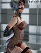Gagged and blindfolded chick in fishnet and leather dress gets her cunt