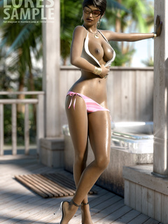 Ebony toon beauty posing in pink bikini and - Picture 3