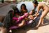 Six naked black babes using strapons and two headed dildo in their lesbian