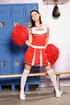 Cheerleader uniform dressed brunette ladyboy flashing butt and dick while