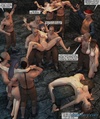 Biddable sluts are placed on wooden saw horses during a well-attended