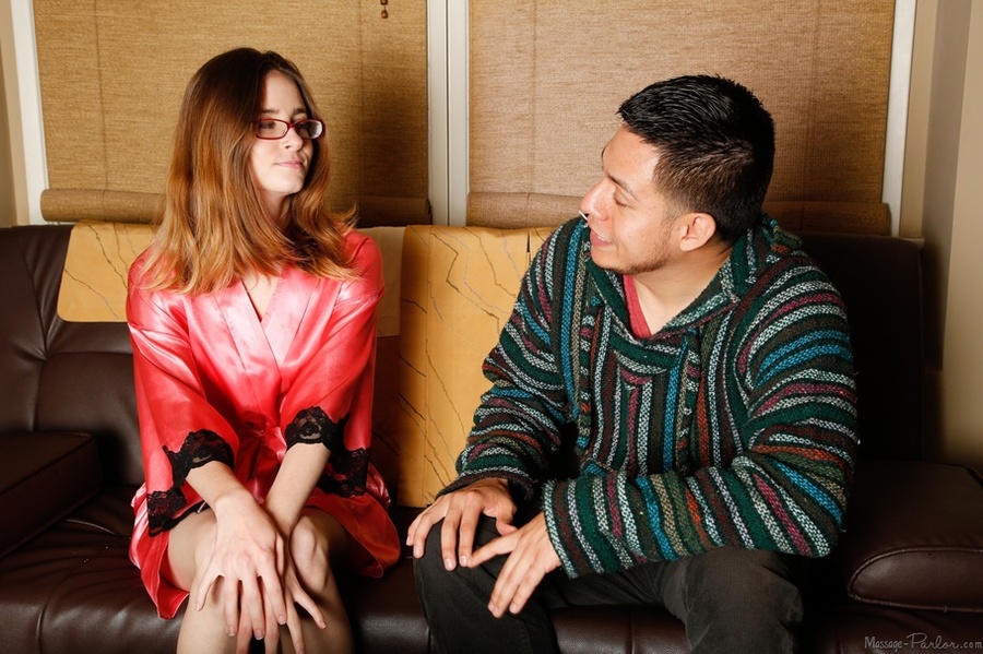 Admirable brunette wearing coral silk robe  - XXX Dessert - Picture 1